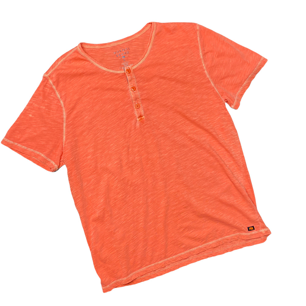 THE NORMAL BRAND | sz XL Men's Orange Vintage Short Sleeve Slub Knit Henley Tee